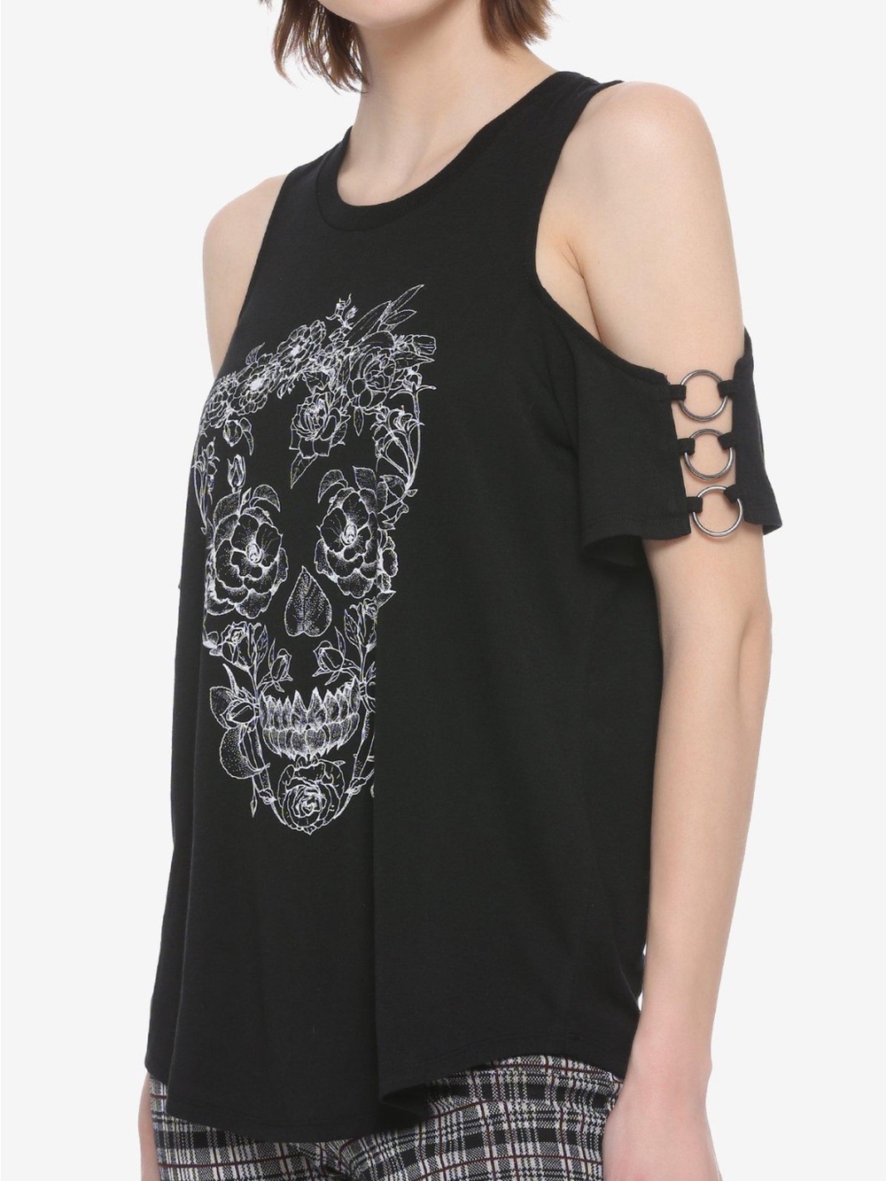 Hot Topic Black Tank Top with White Floral Skull Graphic